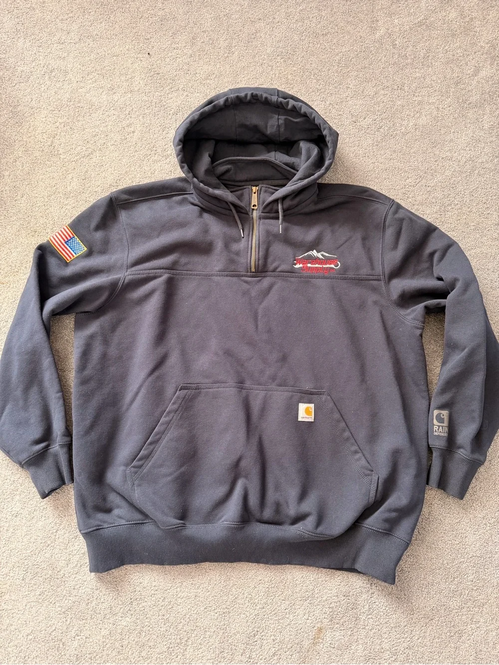 Carhartt Heavyweight Rain Defender 2XL Quarter Zip Hoodie Workwear Dark Navy